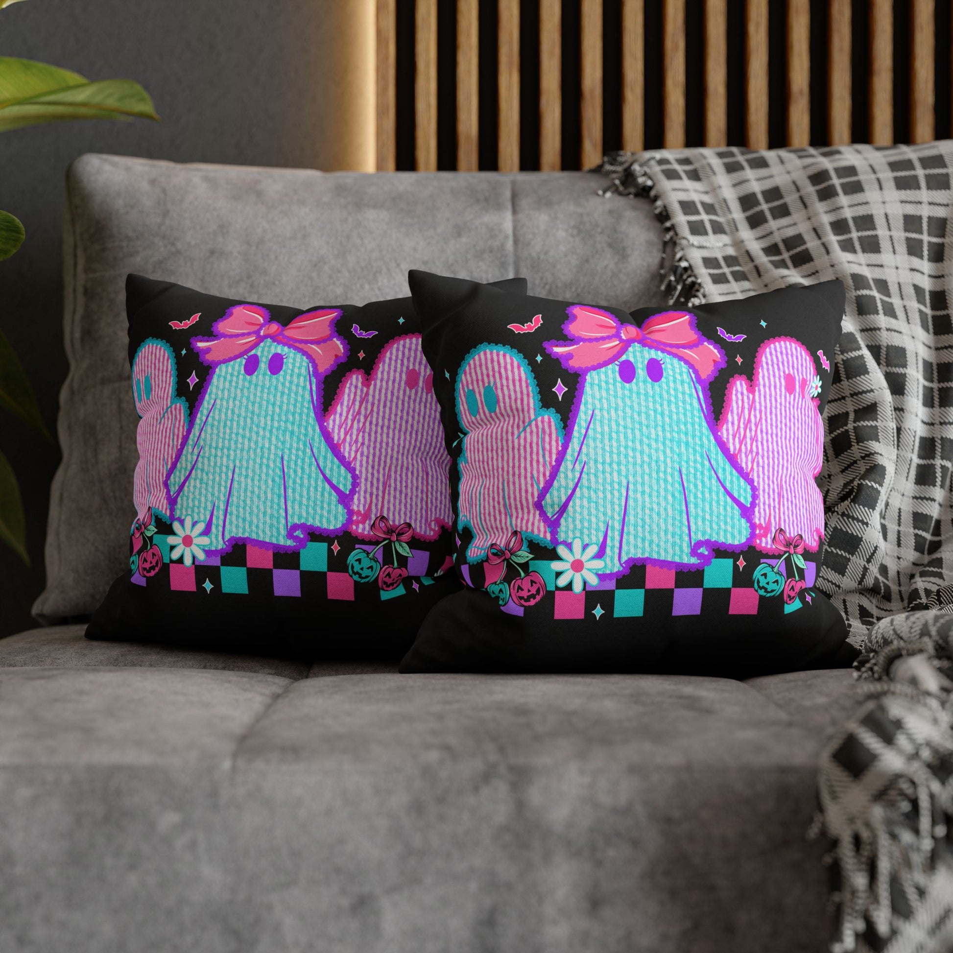 Colorful Ghost Pillowcase | Whimsical Halloween Decor, Spooky Home Accent Cushion Cover, Vibrant Ghost Design - VYBE Shop