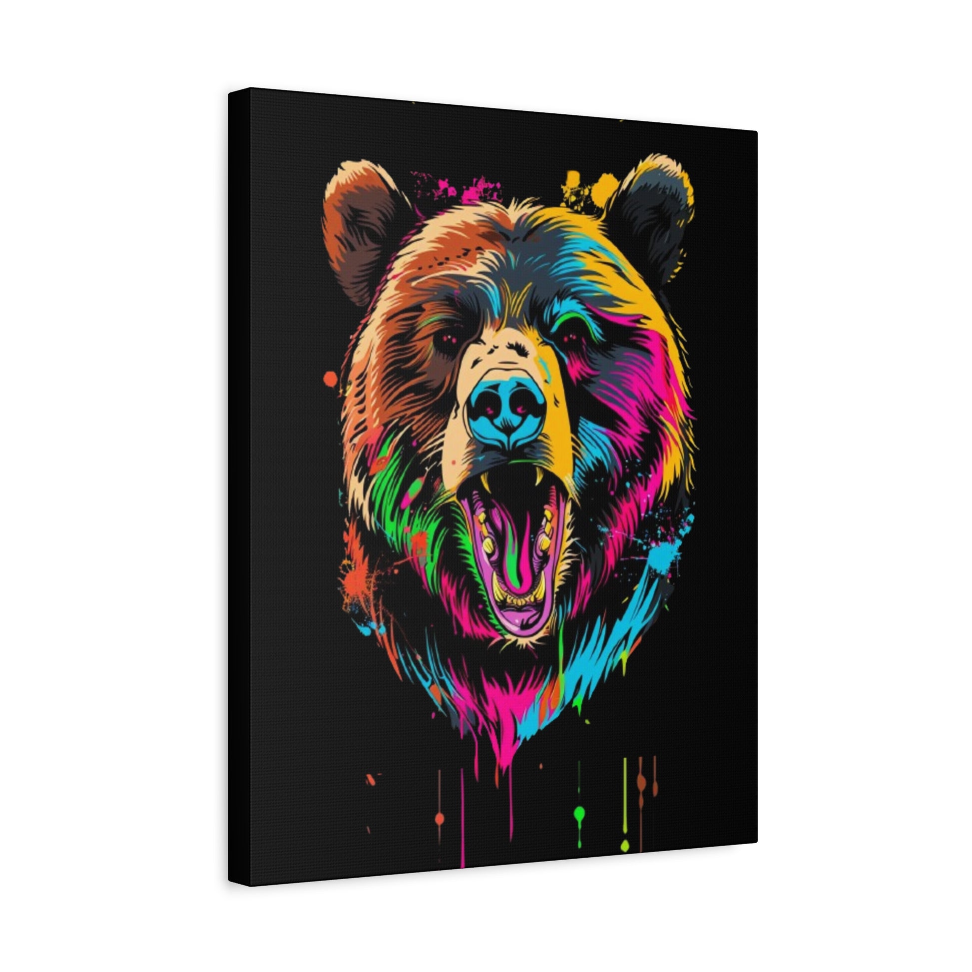 Neon Bear Canvas Art, Colorful Animal Wall Decor, Wildlife Gift, Modern Home Accent, Unique Artwork for Nature Lovers - VYBE Shop