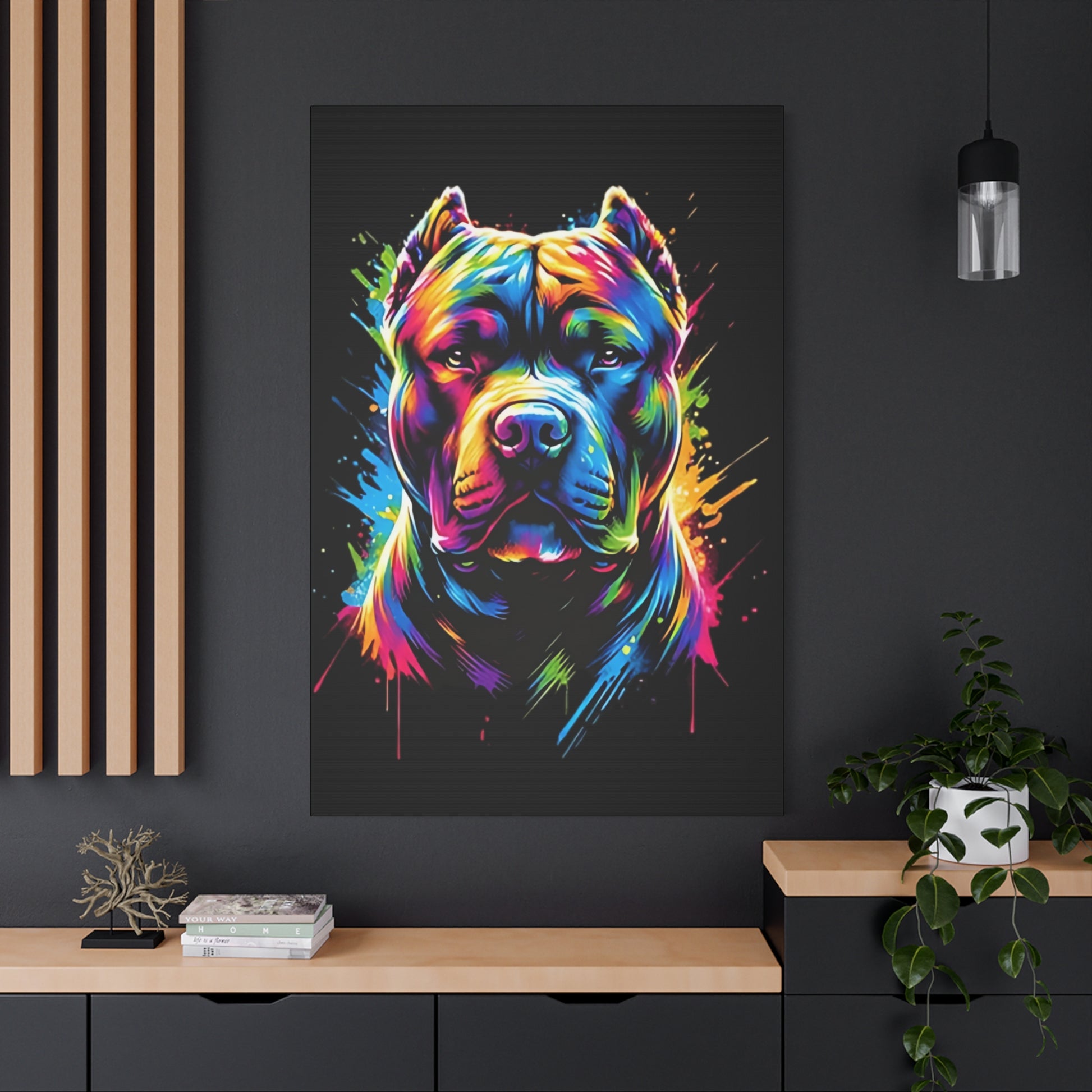 Neon Pitbull Canvas Art Print | Pet Lover Wall Decor, Dog Decor, Home Art, Gift for Dog Owners, Vibrant Animal Wall Art - VYBE Shop