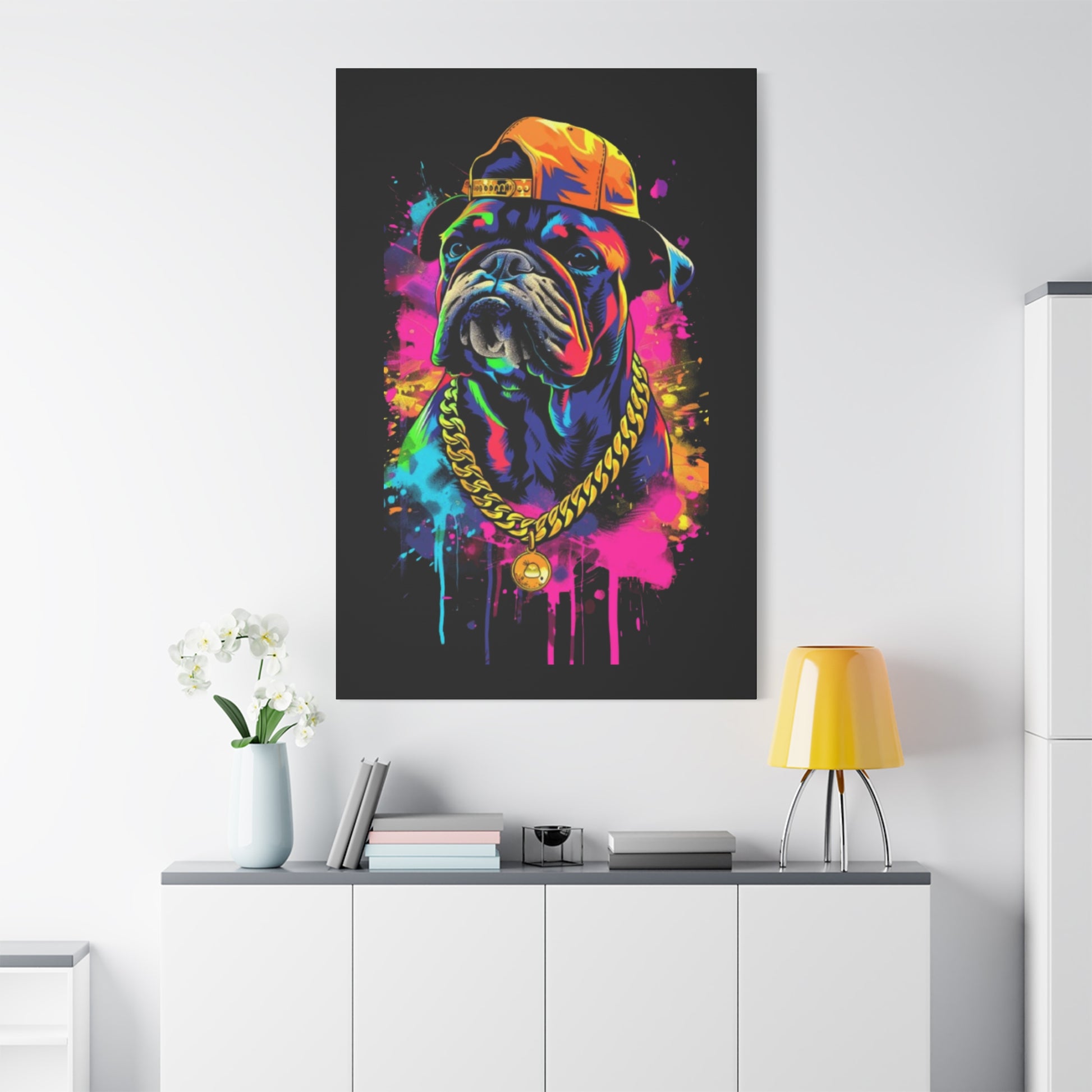 Vibrant Dog In Chain Canvas Print - VYBE Shop