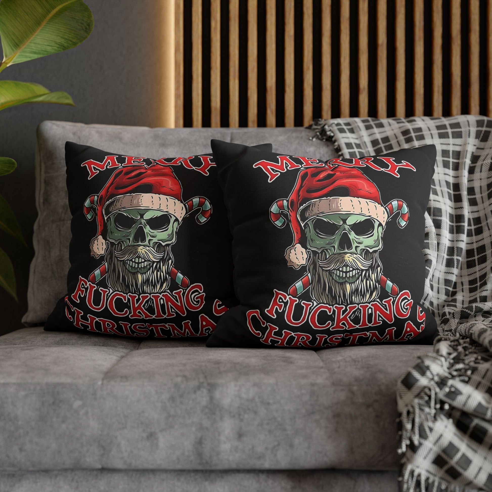 Gothic Christmas Pillowcase - Merry F***ing Christmas Cushion Cover, Edgy Holiday Decor & Unique Gift - VYBE Shop