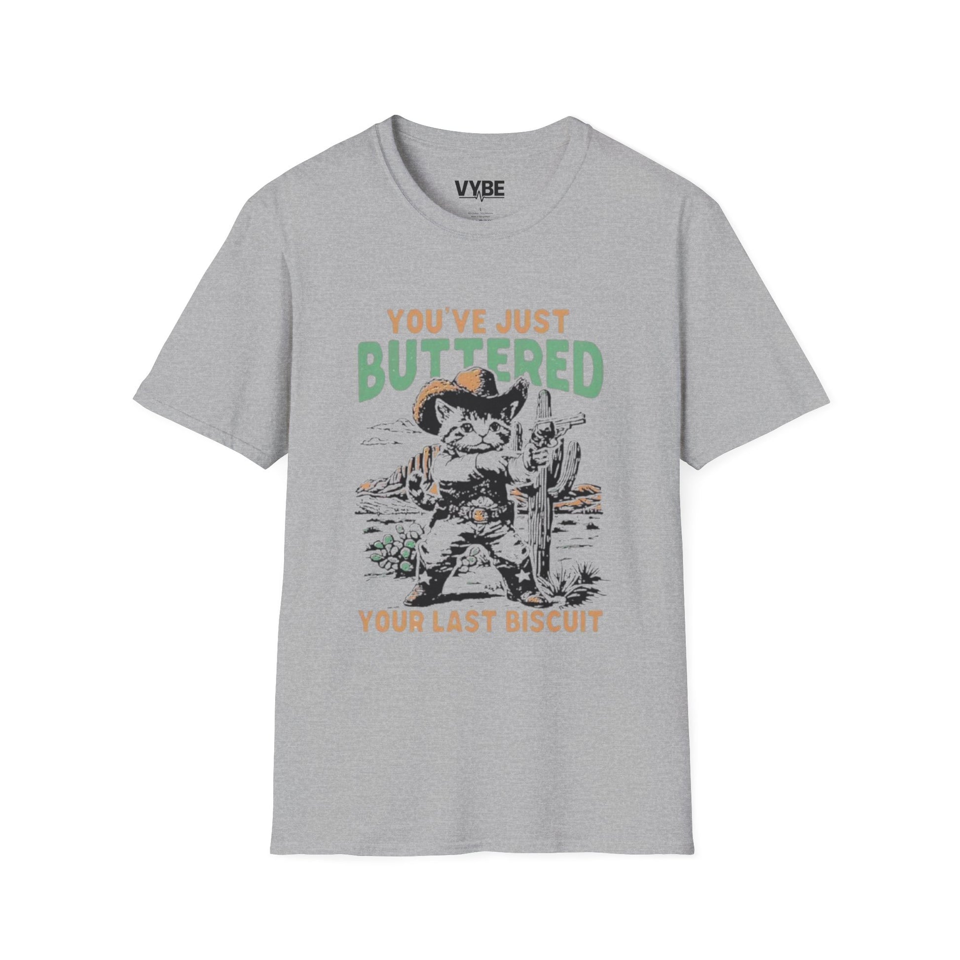 Funny- You've Just Buttered Your Last Biscuit T-shirt, Cute Cowboy Kitten Design - VYBE Shop