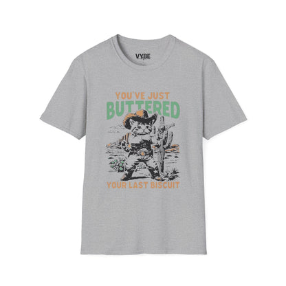 Funny- You've Just Buttered Your Last Biscuit T-shirt, Cute Cowboy Kitten Design - VYBE Shop