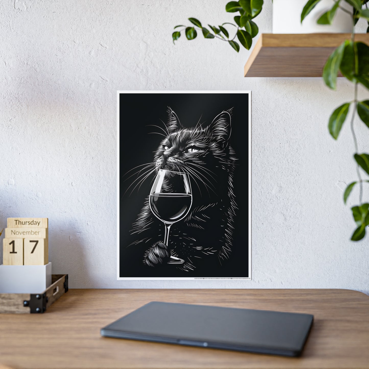 Cat Chic Cat Art Poster, Wine Lover Decor, Cat Poster, Pet Lover Gift, Wall Art Print - VYBE Shop