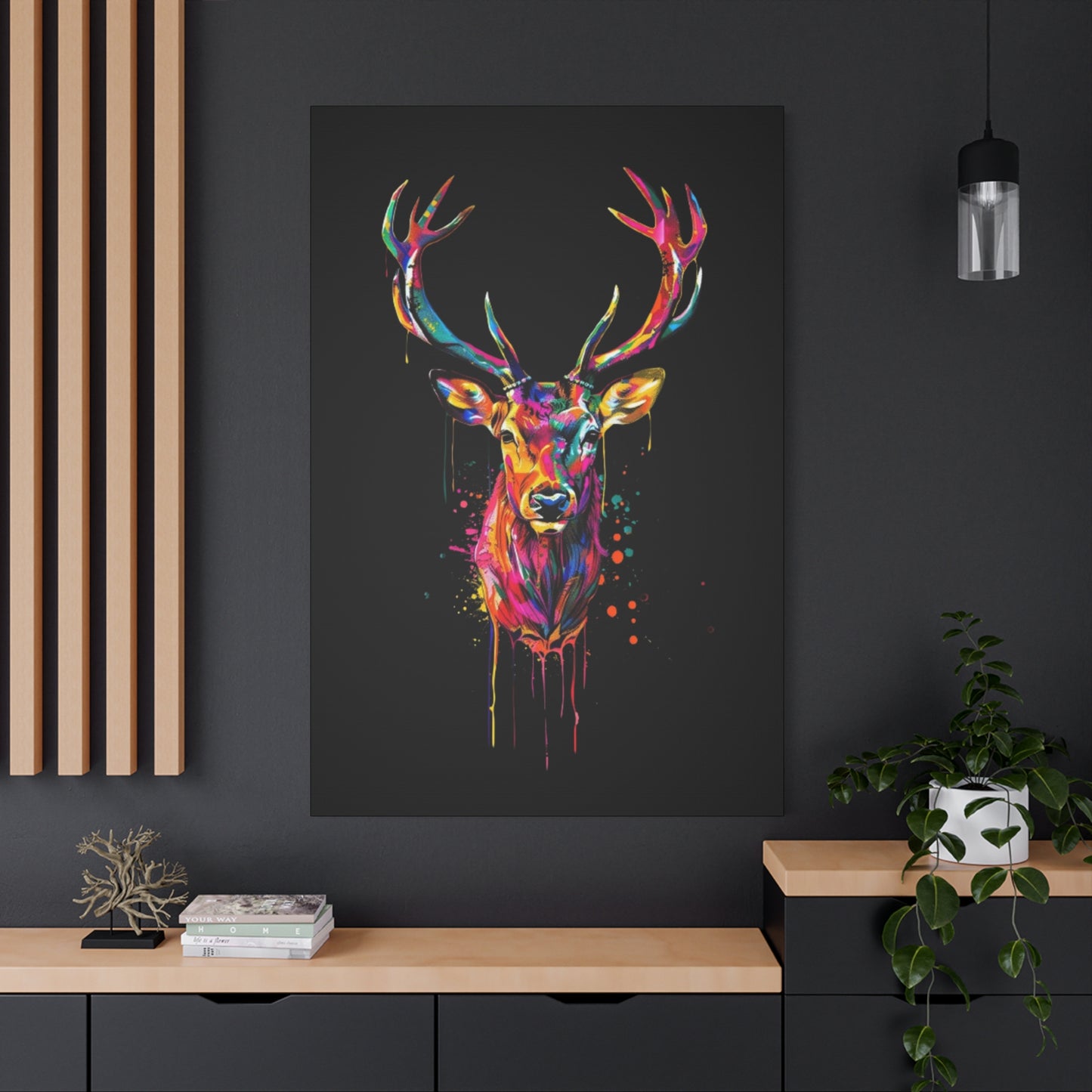 Neon Deer Design Matte Canvas Framed Print - VYBE Shop