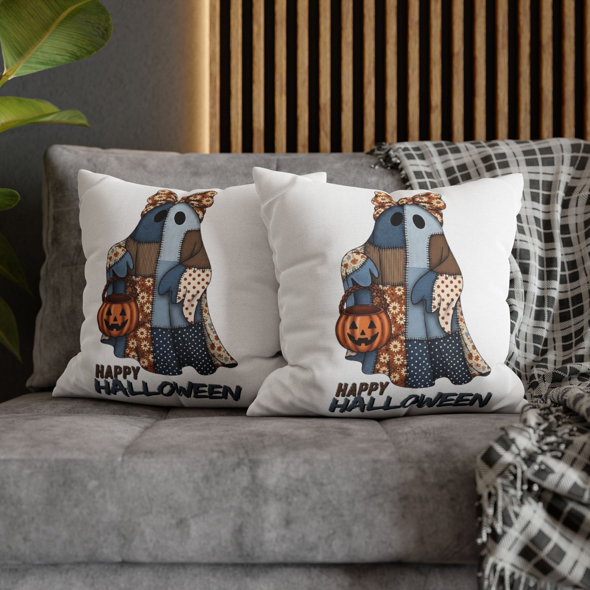 Halloween Ghost Pillowcase | Spun Polyester Cushion Cover, Fall Decor, Spooky Home, Cozy Halloween, Gift for Halloween Lovers - VYBE Shop