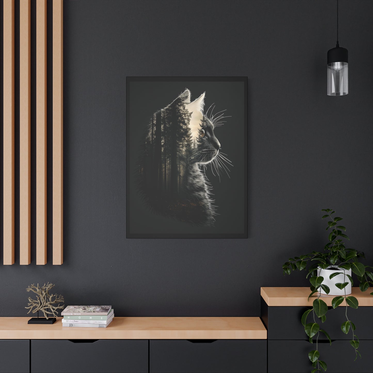 Artistic Black Cat Wall Art - Unique Forest Canvas Decor for Cat Lovers - VYBE