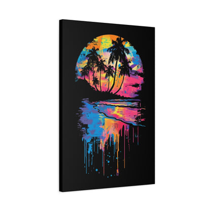 Neon Beach Sunset Canvas Art Print, Tropical Wall Decor, Home Aesthetic, Summer Vibes, Gift for Beach Lovers - VYBE Shop