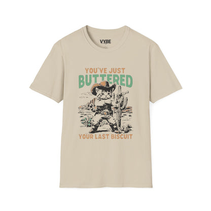 Funny- You've Just Buttered Your Last Biscuit T-shirt, Cute Cowboy Kitten Design - VYBE Shop