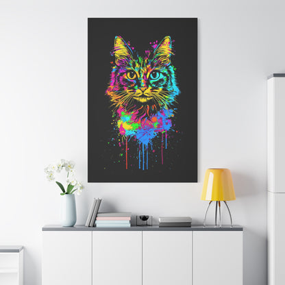 Neon Cat Design Matte Canvas Framed Print - VYBE Shop