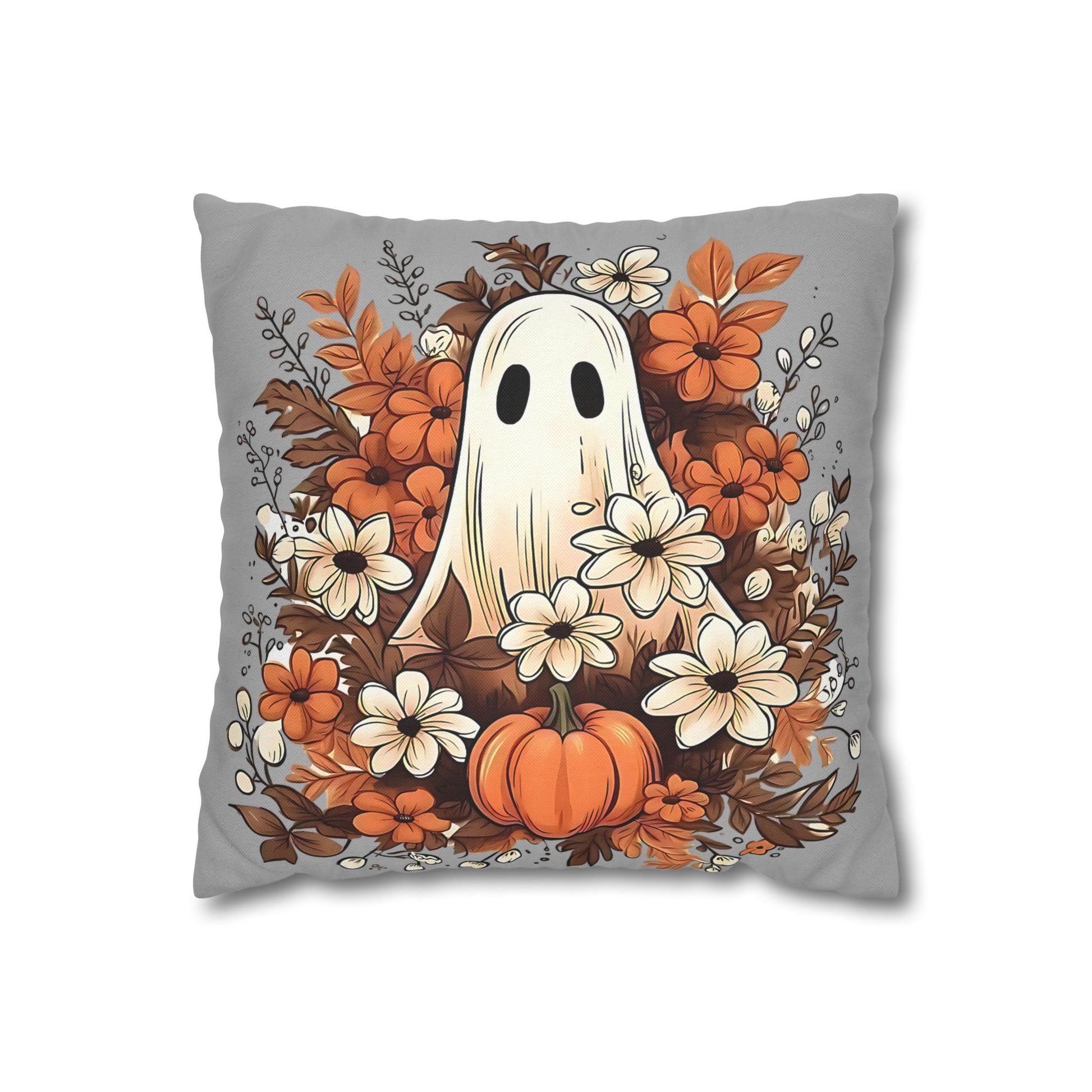 Fall Ghost Pillowcase for Halloween Home Decor, Cozy Pumpkin Floral Accent, Spooky Autumn Vibes - VYBE Shop