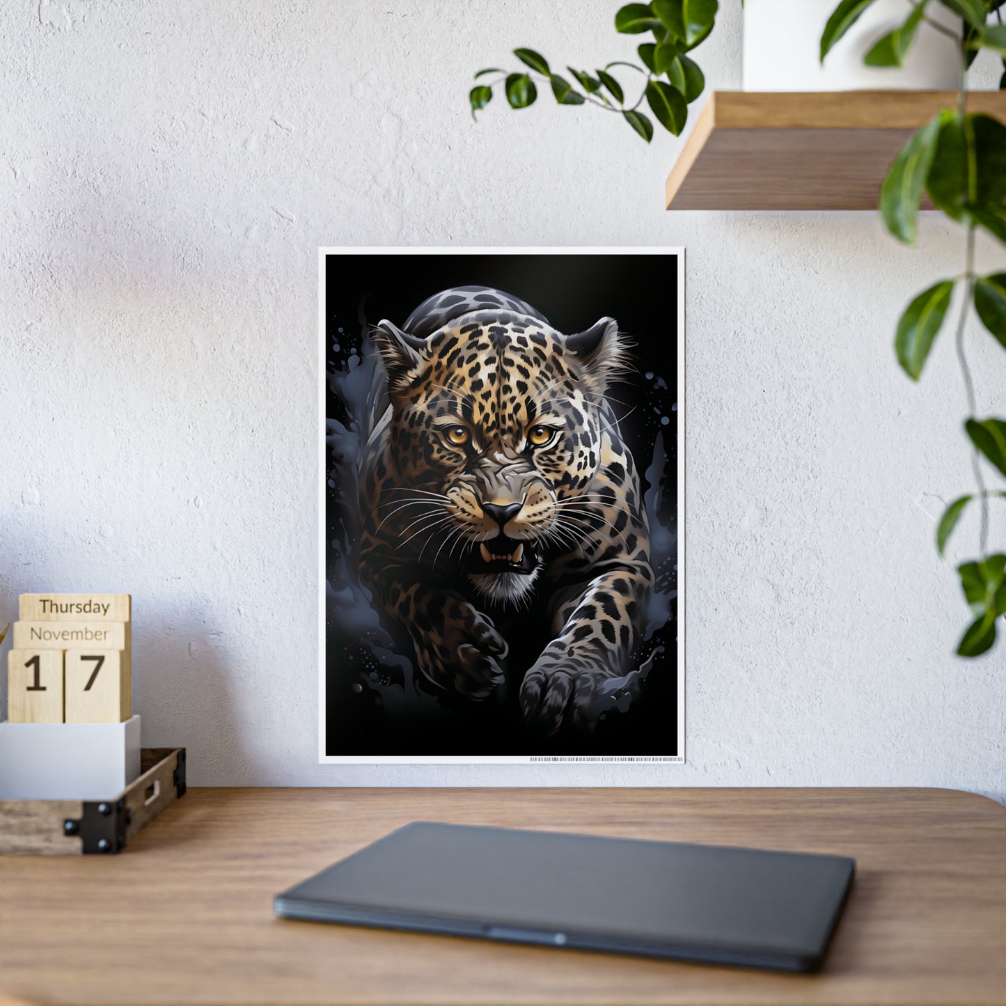 Leopard Wall Art - Fierce Leopard Gloss Poster | Wildlife Home Decor, Animal Lover Gift, Safari-Themed Office Decoration - VYBE Shop