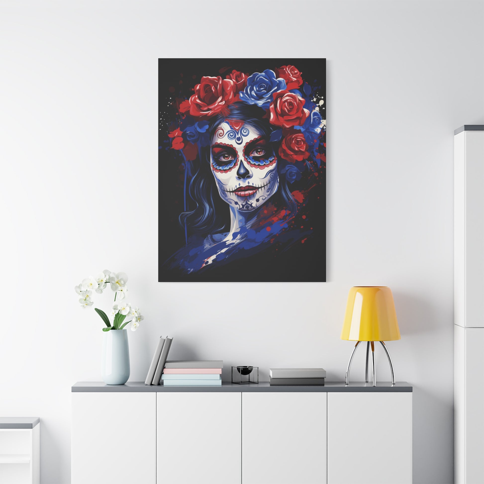 Canvas Art Print, Day of the Dead Decor, Floral Skull Artwork, Gothic Wall Art, Halloween Decoration, Unique Gift Idea, Mexican Tradition - VYBE Shop