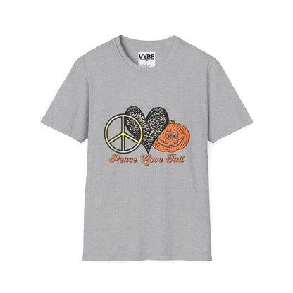 Fall- Vibes Unisex T-Shirt - Peace Love Fall, Autumn Tee, Halloween Shirt, Cozy Casual Wear, Gift for Pumpkin Lovers - VYBE Shop