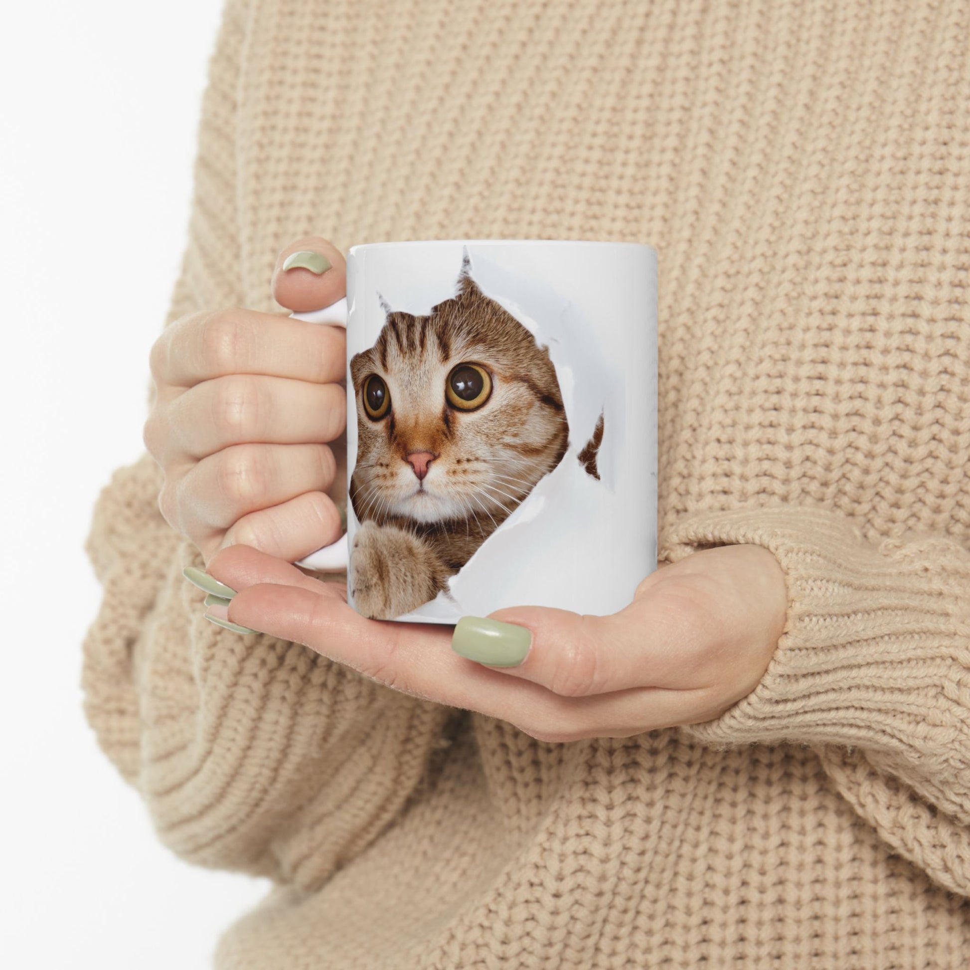 Cute Cat Ceramic Mug | Peek-a-Boo Design | Adorable Gifts for Cat Lovers | 11oz & 15oz Options - VYBE Shop