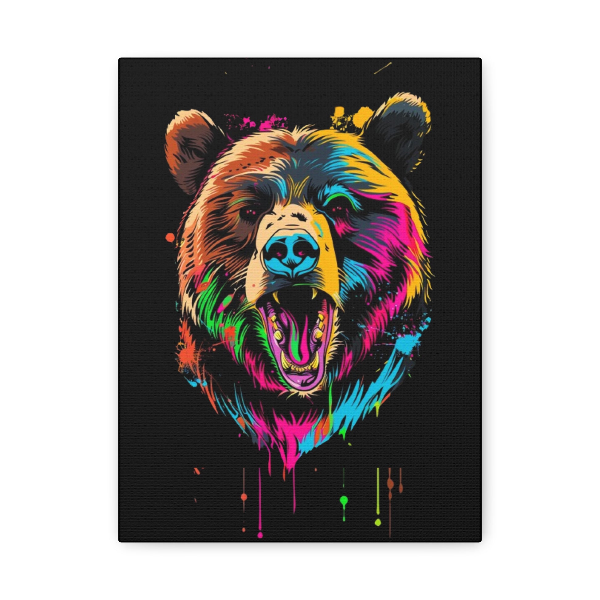Neon Bear Canvas Art, Colorful Animal Wall Decor, Wildlife Gift, Modern Home Accent, Unique Artwork for Nature Lovers - VYBE Shop