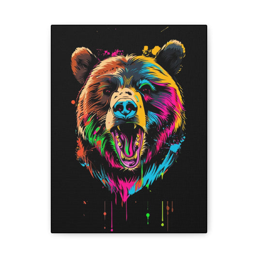 Neon Bear Canvas Art, Colorful Animal Wall Decor, Wildlife Gift, Modern Home Accent, Unique Artwork for Nature Lovers - VYBE Shop