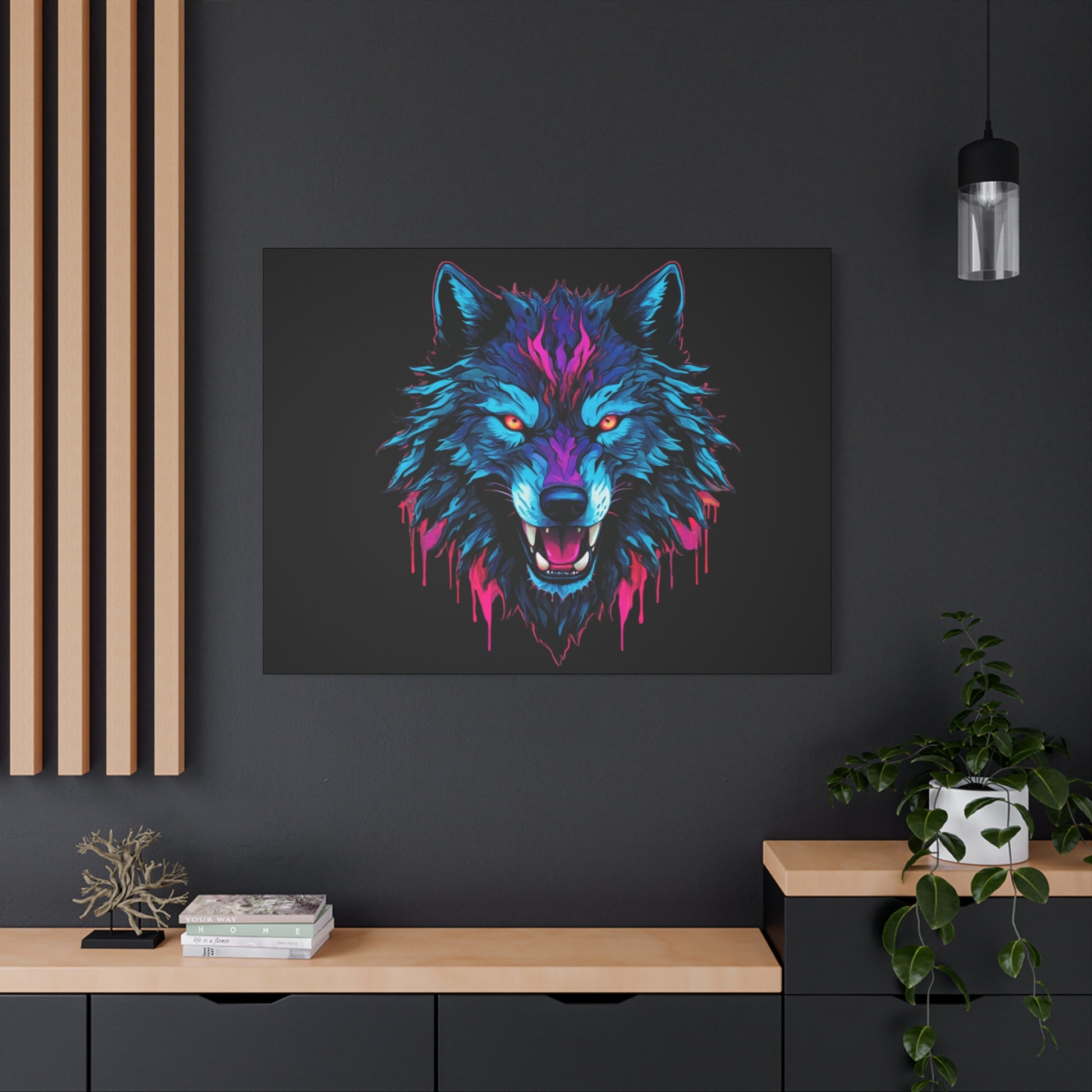 Neon Wolf Canvas Art, Colorful Wolf Wall Decor, Animal Lover Gift, Bold Home Decoration, Unique Art Print - VYBE Shop