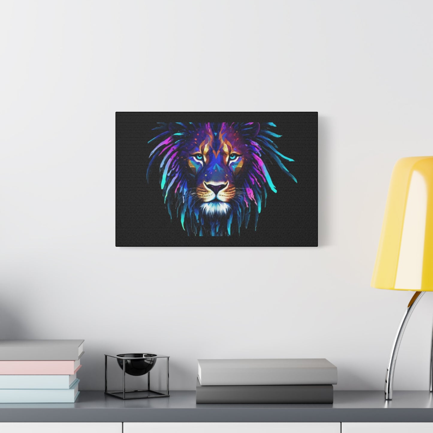 Neon Lion Canvas Wall Art, Colorful Home Decor, Animal Lover Gift, Jungle Theme Room Decoration, Unique Artwork for Living Room, [...] - VYBE Shop