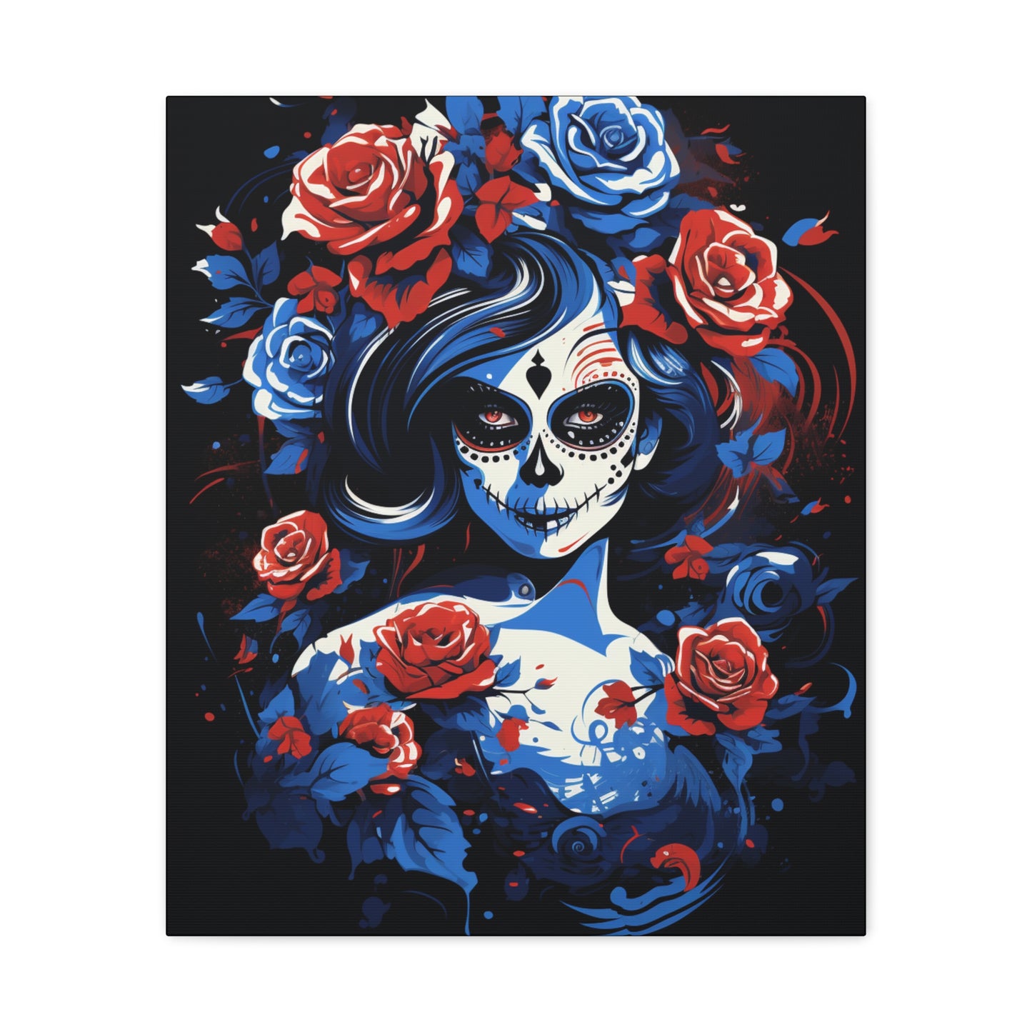 Stretched Canvas Art Print, Colorful Floral Skull Design, Wall Decor for Home, Dia de los Muertos, Gothic Vibe, Unique Gift, Art Lovers - VYBE Shop