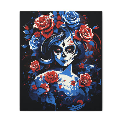 Stretched Canvas Art Print, Colorful Floral Skull Design, Wall Decor for Home, Dia de los Muertos, Gothic Vibe, Unique Gift, Art Lovers - VYBE Shop