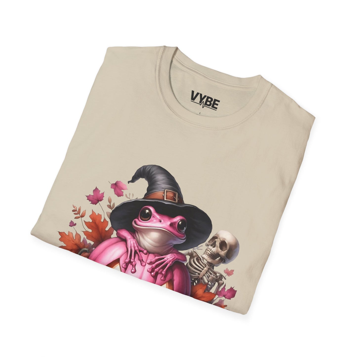 Halloween- Cute Pink Halloween Frog T-Shirt, Pumpkin Tee, Fall Apparel, Unisex Halloween Shirt, Cute Skeleton Design - VYBE Shop
