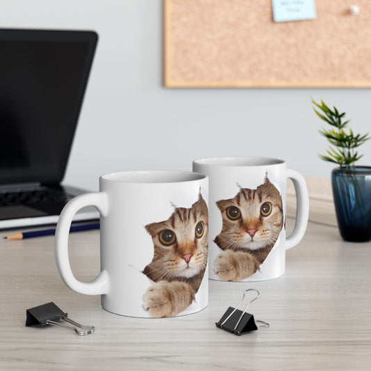 Cute Cat Ceramic Mug | Peek-a-Boo Design | Adorable Gifts for Cat Lovers | 11oz & 15oz Options - VYBE Shop