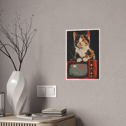 Cat Vintage Poster - Retro Cat TV Gloss Wall Art & Animal Decor - VYBE Shop