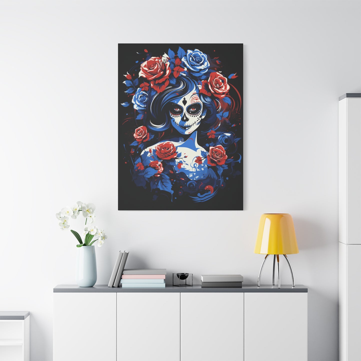 Stretched Canvas Art Print, Colorful Floral Skull Design, Wall Decor for Home, Dia de los Muertos, Gothic Vibe, Unique Gift, Art Lovers - VYBE Shop