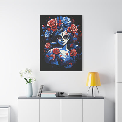Stretched Canvas Art Print, Colorful Floral Skull Design, Wall Decor for Home, Dia de los Muertos, Gothic Vibe, Unique Gift, Art Lovers - VYBE Shop