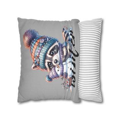 Winter Raccoon Pillowcase - Cozy Cute Animal Cushion for Seasonal Home Decor and Holiday Gift Idea - VYBE Shop