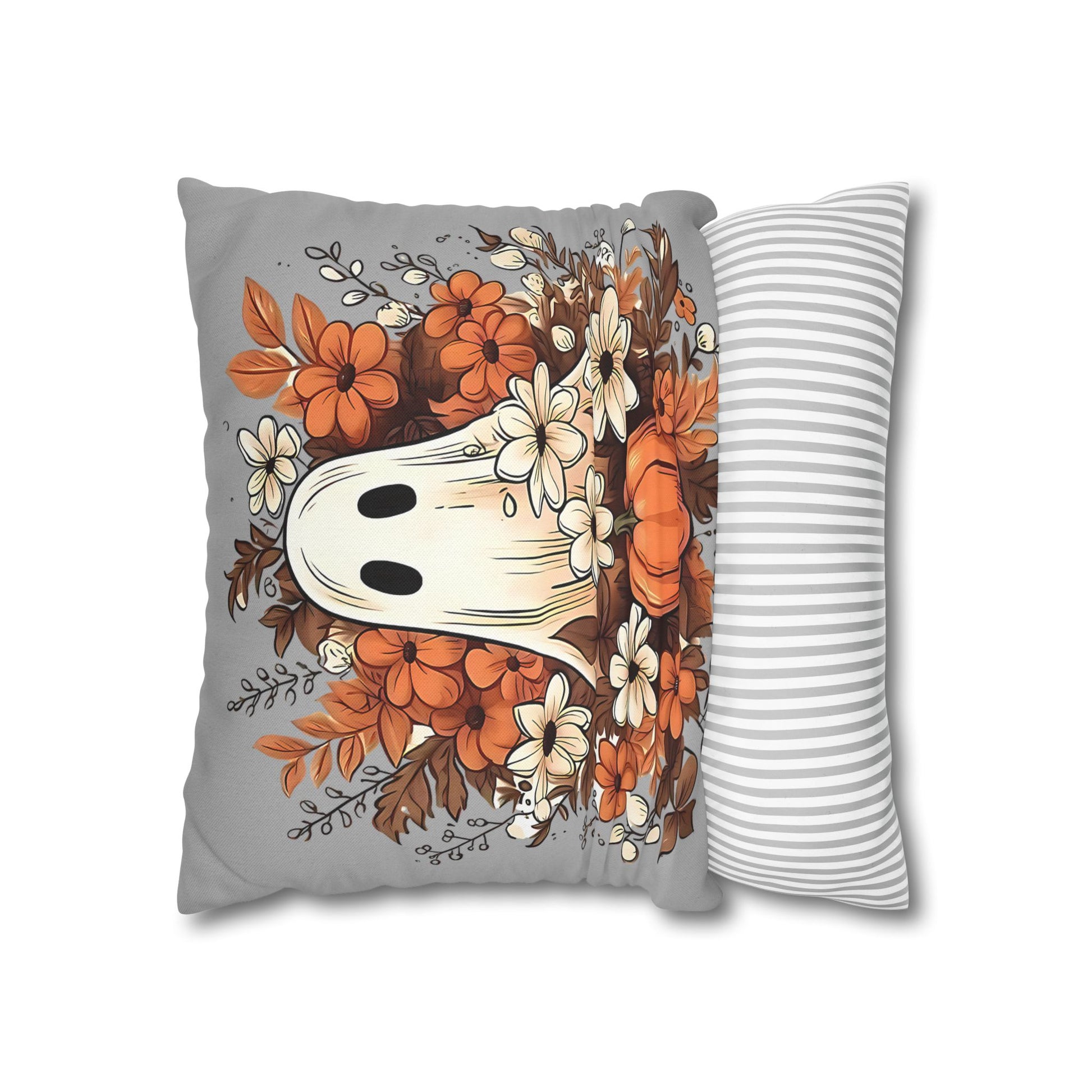 Fall Ghost Pillowcase for Halloween Home Decor, Cozy Pumpkin Floral Accent, Spooky Autumn Vibes - VYBE Shop