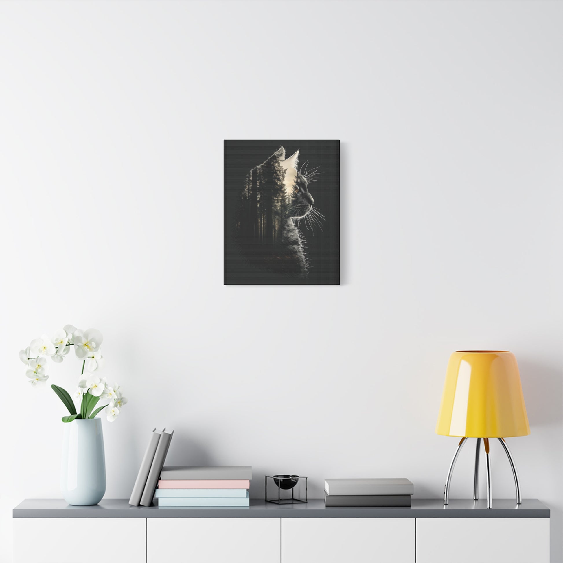 Artistic Black Cat Wall Art - Unique Forest Canvas Decor for Cat Lovers - VYBE