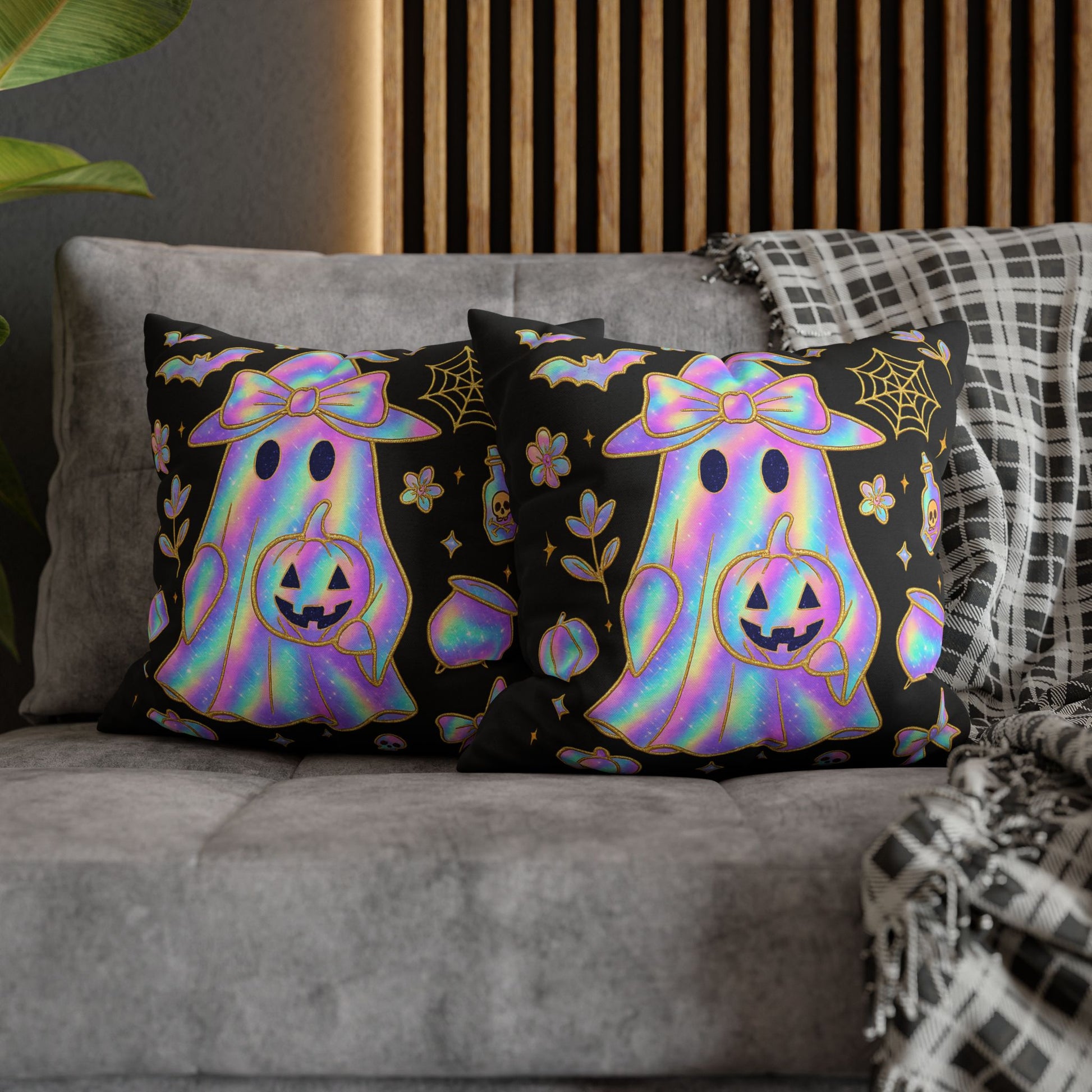 Holographic Ghost Pillowcase - Cozy Halloween Decor, Cute Cushion Cover, Spooky Gift for Fall Vibes - VYBE Shop