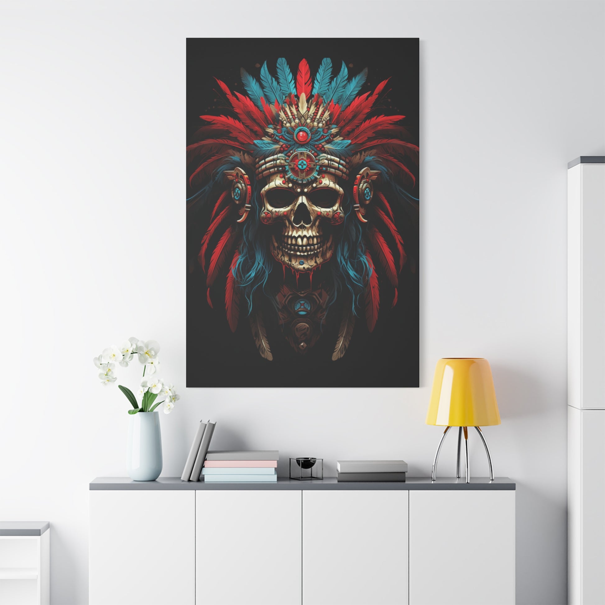 Bohemian Skull Canvas Print, Wall Art, Home Decor, Unique Gift, Ethnic Artwork, Colorful Wall Hanging - VYBE Shop