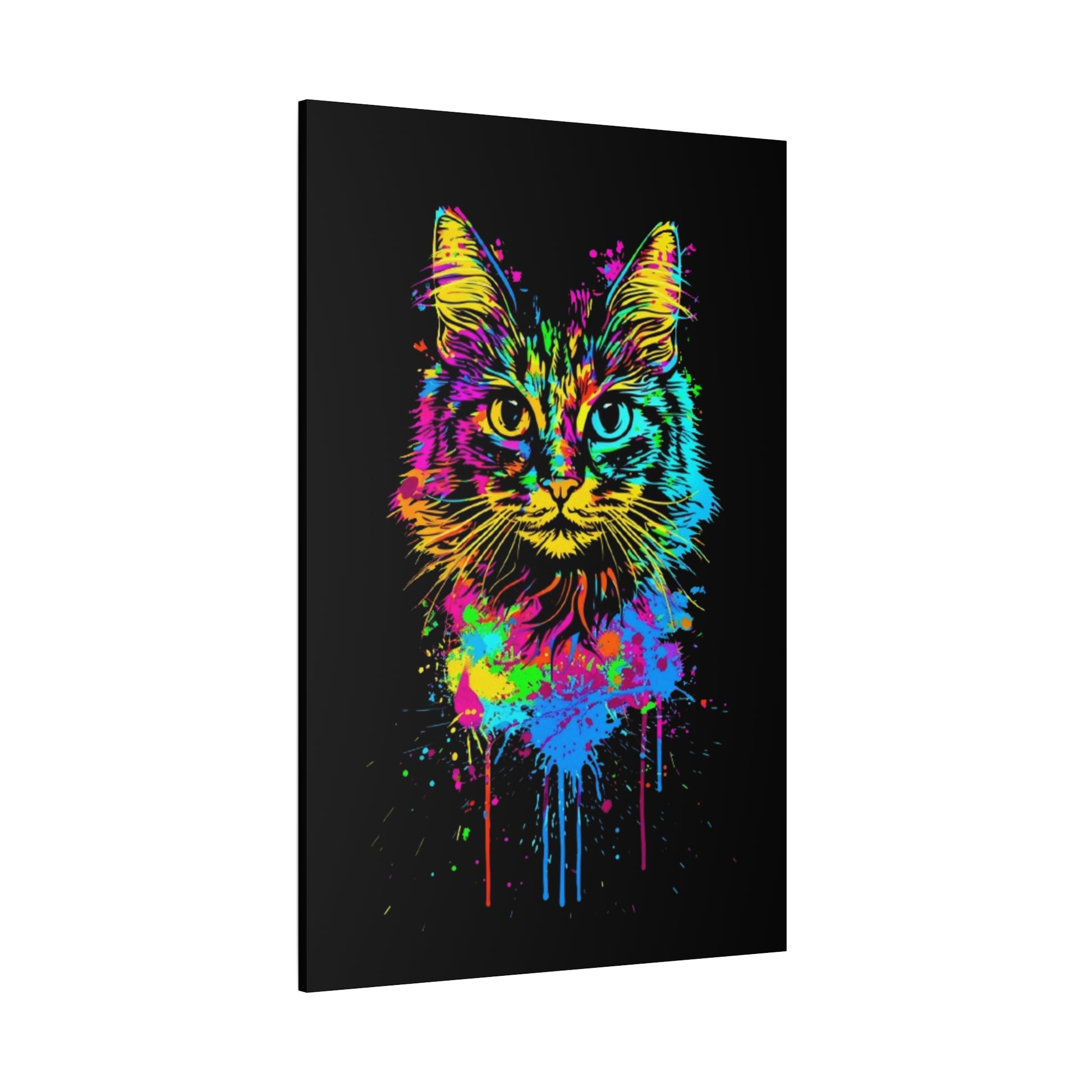Neon Cat Design Matte Canvas Framed Print - VYBE Shop