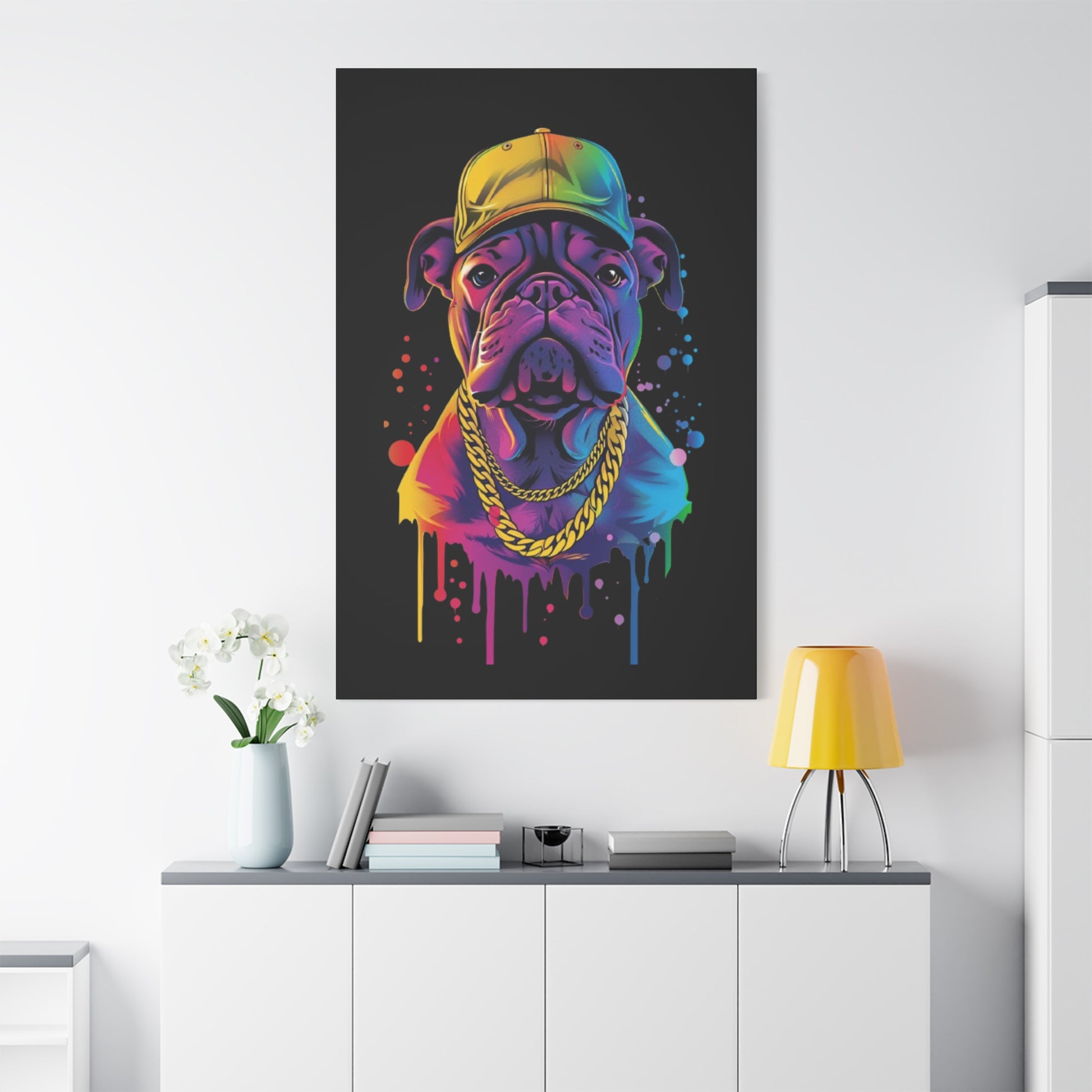 Neon Dog Portrait Canvas Art, Stretched Wall Decor, Pet Lover Gift, Funky Home Decor, Dog Themed Artwork, Unique Dog Gift - VYBE Shop