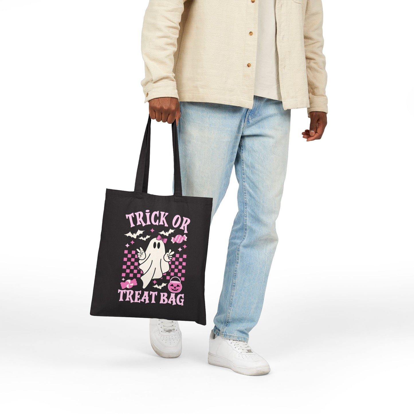 Halloween Trick or Treat Tote Bag, Spooky Cute Bag, Cute Canvas Carryall, Fall Festival Essential - VYBE Shop