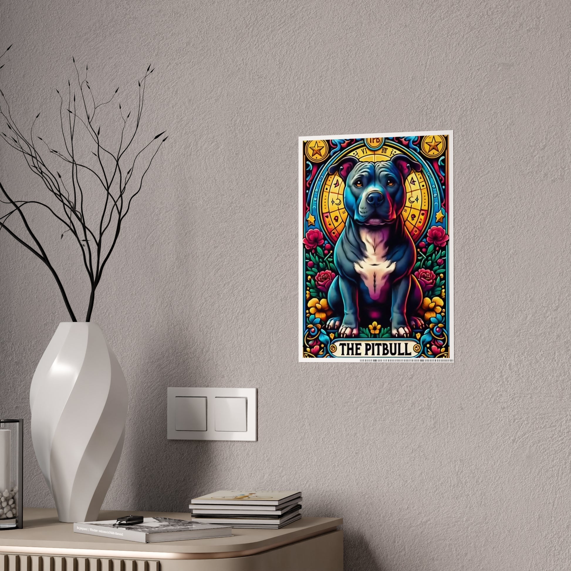 Pitbull Tarot Art Print | Colorful Gloss Poster for Dog Lovers - VYBE Shop