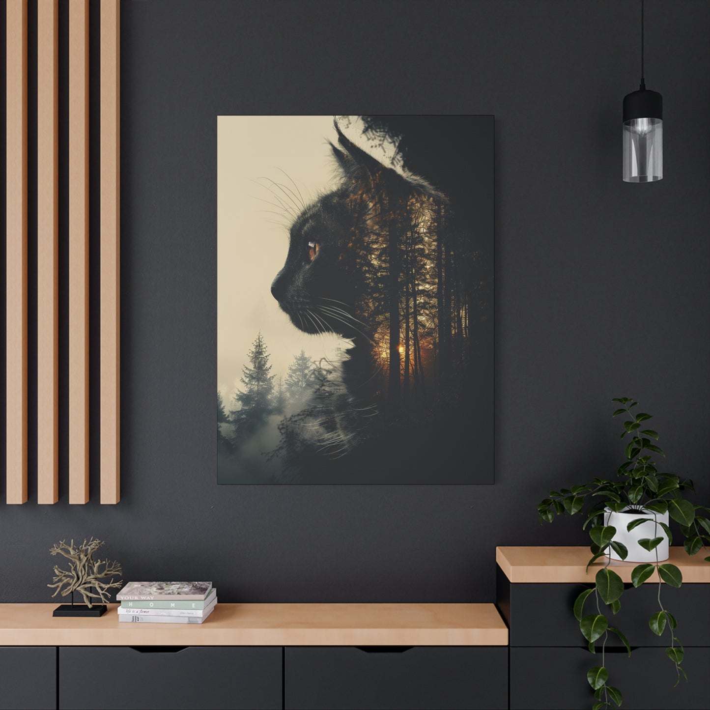 Enchanting Cat Forest Canvas Art Print, Matte Wall Decor for Cat Lovers, Perfect Gift for Home or Office, Pet Lover Decoration, [...] - VYBE Shop