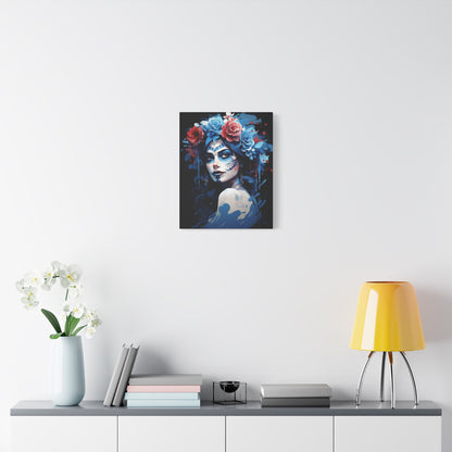 Artistic Stretched Canvas Print of Flower Crown Woman, Colorful Wall Art for Home Decor, Gift for Art Lovers, Bohemian Decor, Day of [...] - VYBE Shop