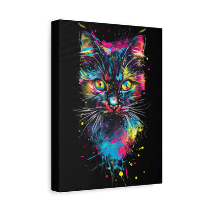 Neon Cat Art Canvas Wall Decor, Colorful Cat Portrait, Animal Wall Art, Cat Lover Gift, Home Decor - VYBE Shop