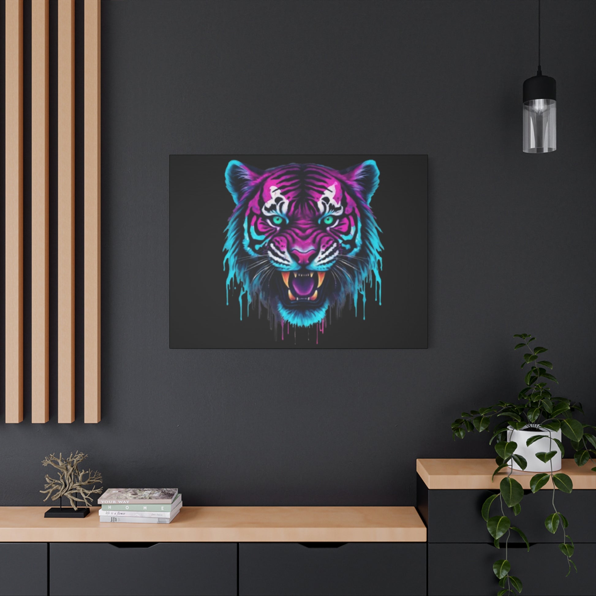 Neon Tiger Canvas Art, Wall Decor, Colorful Animal Artwork, Home Interior, Gift for Animal Lovers, Unique Wall Hanging - VYBE Shop