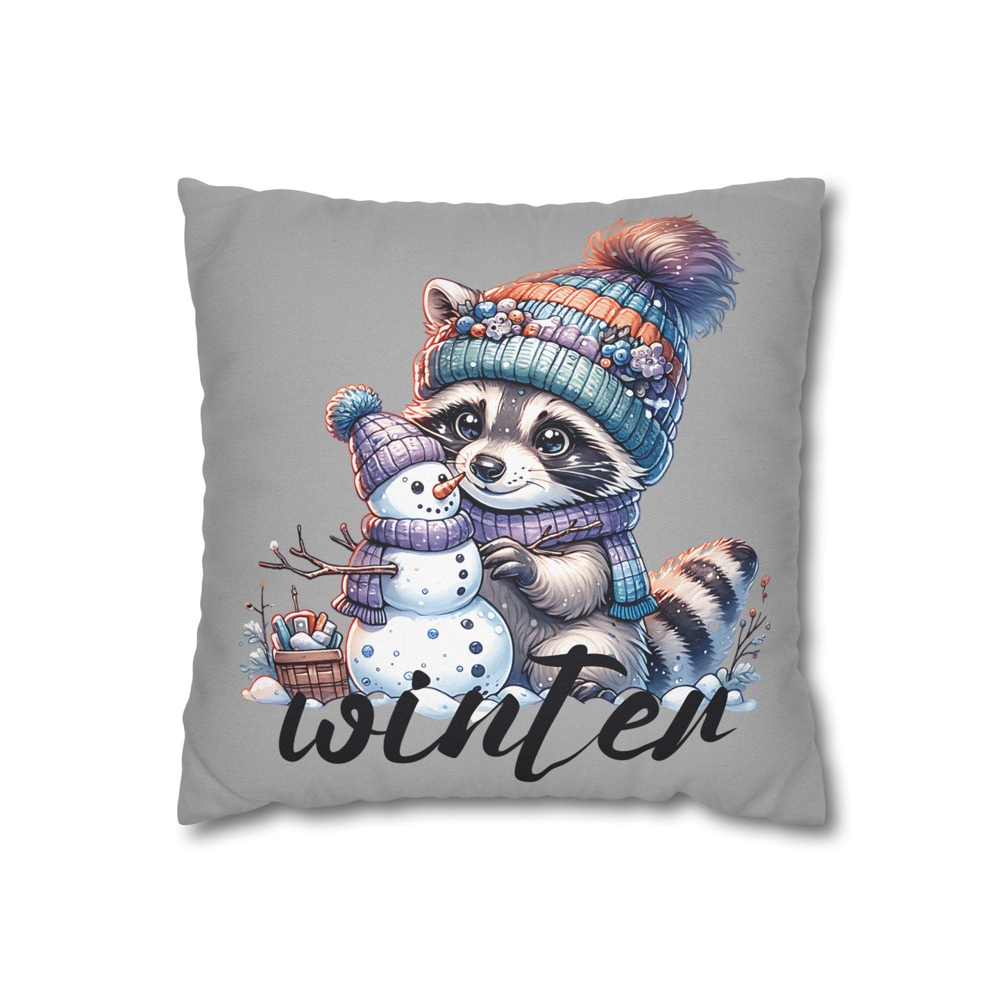 Winter Raccoon Pillowcase - Cozy Cute Animal Cushion for Seasonal Home Decor and Holiday Gift Idea - VYBE Shop