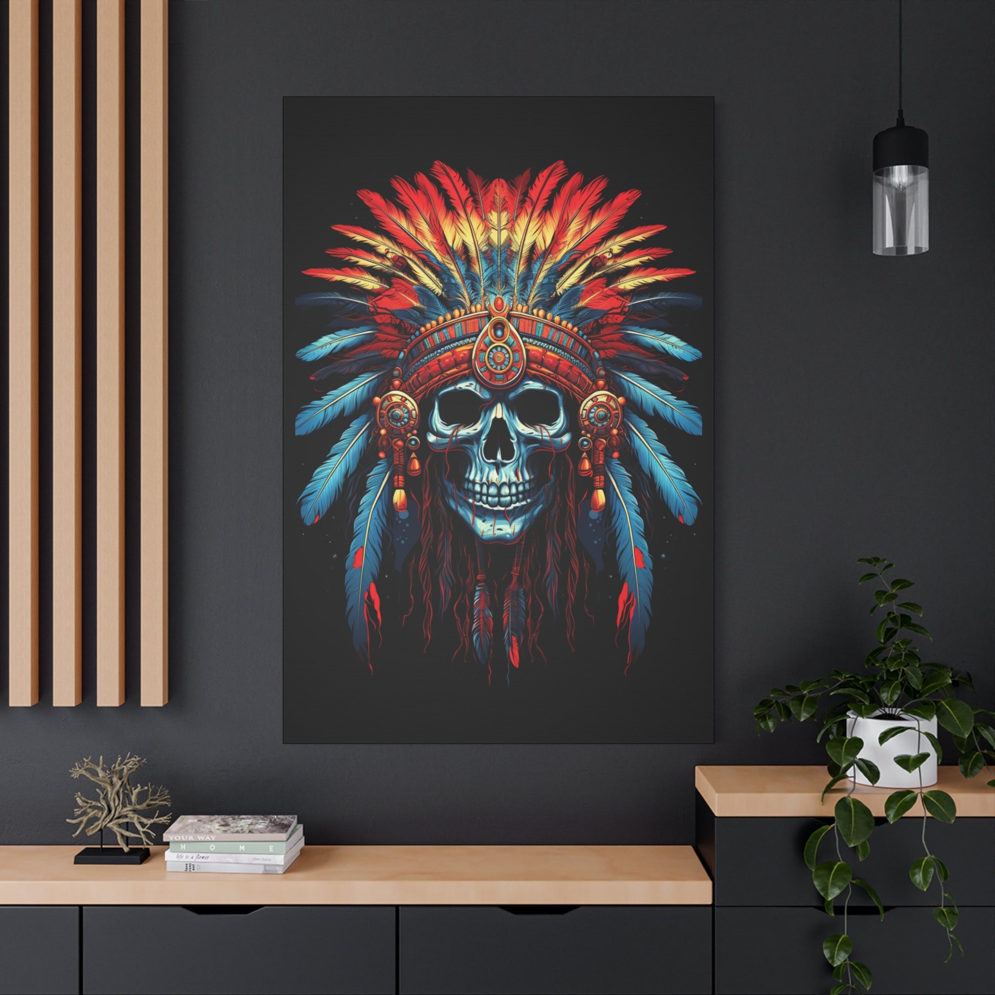 Vibrant Skull Canvas Art, Bohemian Decor, Wall Art, Home Decor, Unique Gift, Tribal Artwork, Colorful Wall Hanging - VYBE Shop
