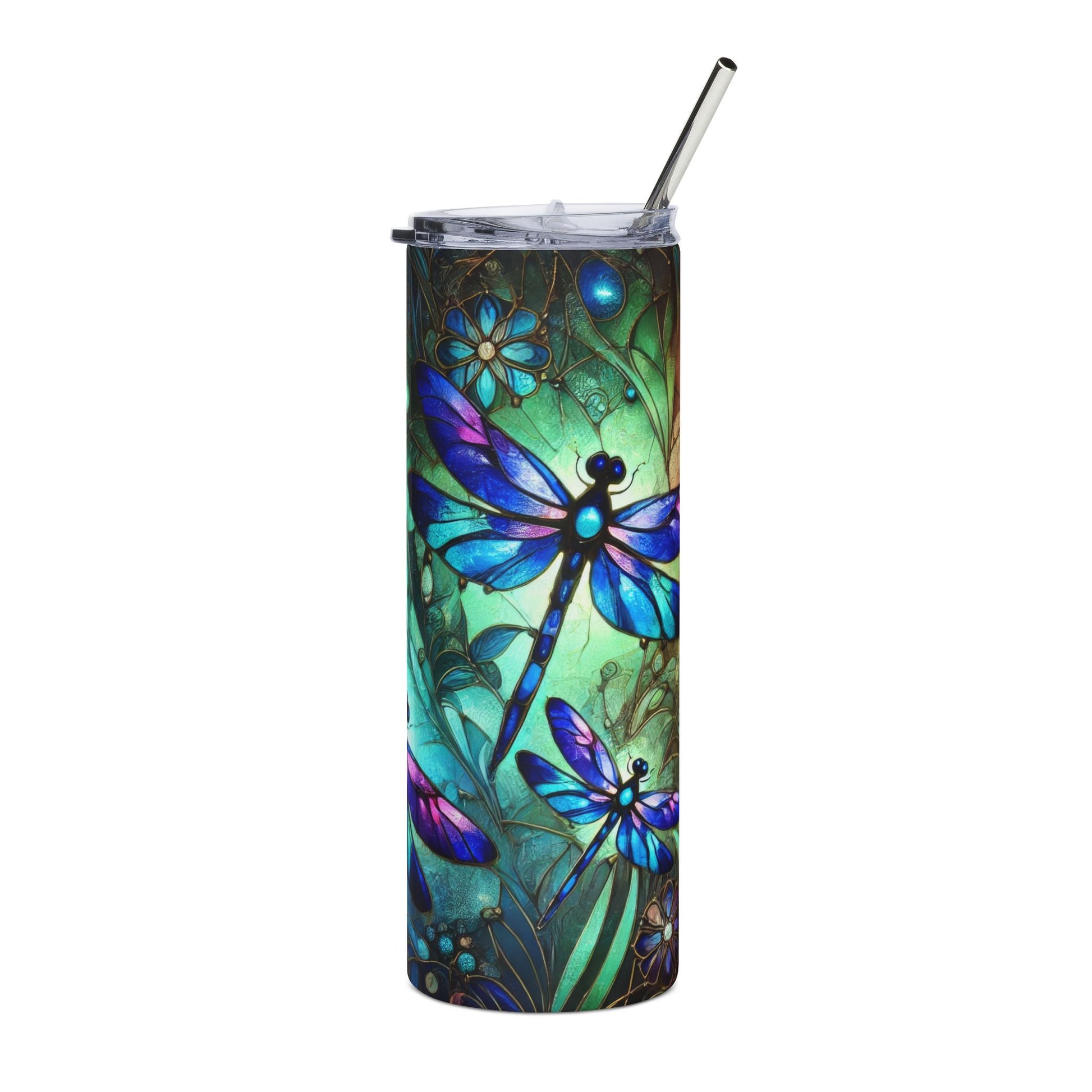 Colorful Dragonfly Stainless Steel Tumbler, 20oz | Eco-Friendly Drinkware, Personalized Gift, Summer Vibes, Travel Mug, Floral Design - VYBE