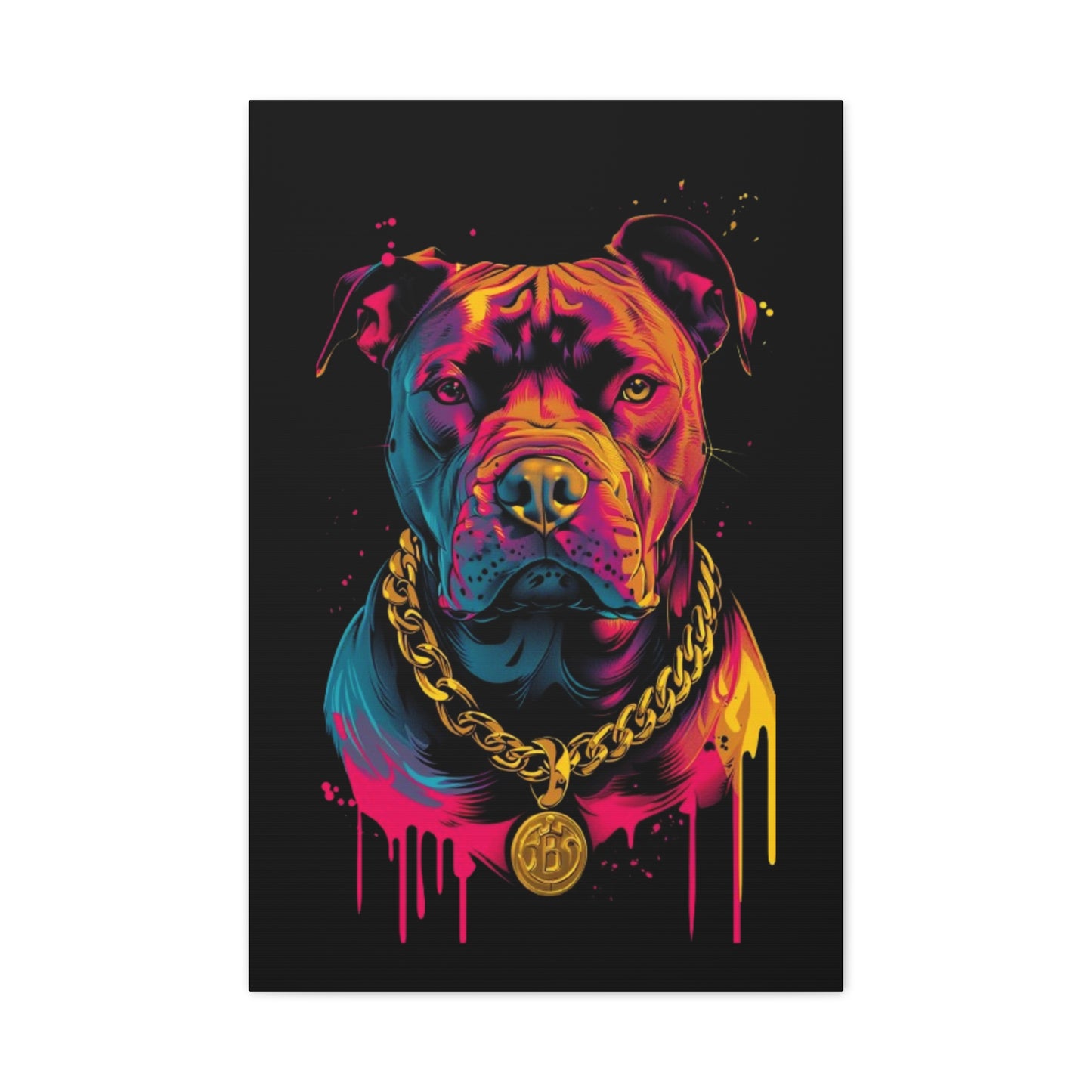 Neon Pitbull Canvas Art, Pet Lover Wall Decor, Modern Home Decor, Unique Gift for Dog Lovers, Vibrant Animal Portrait - VYBE Shop