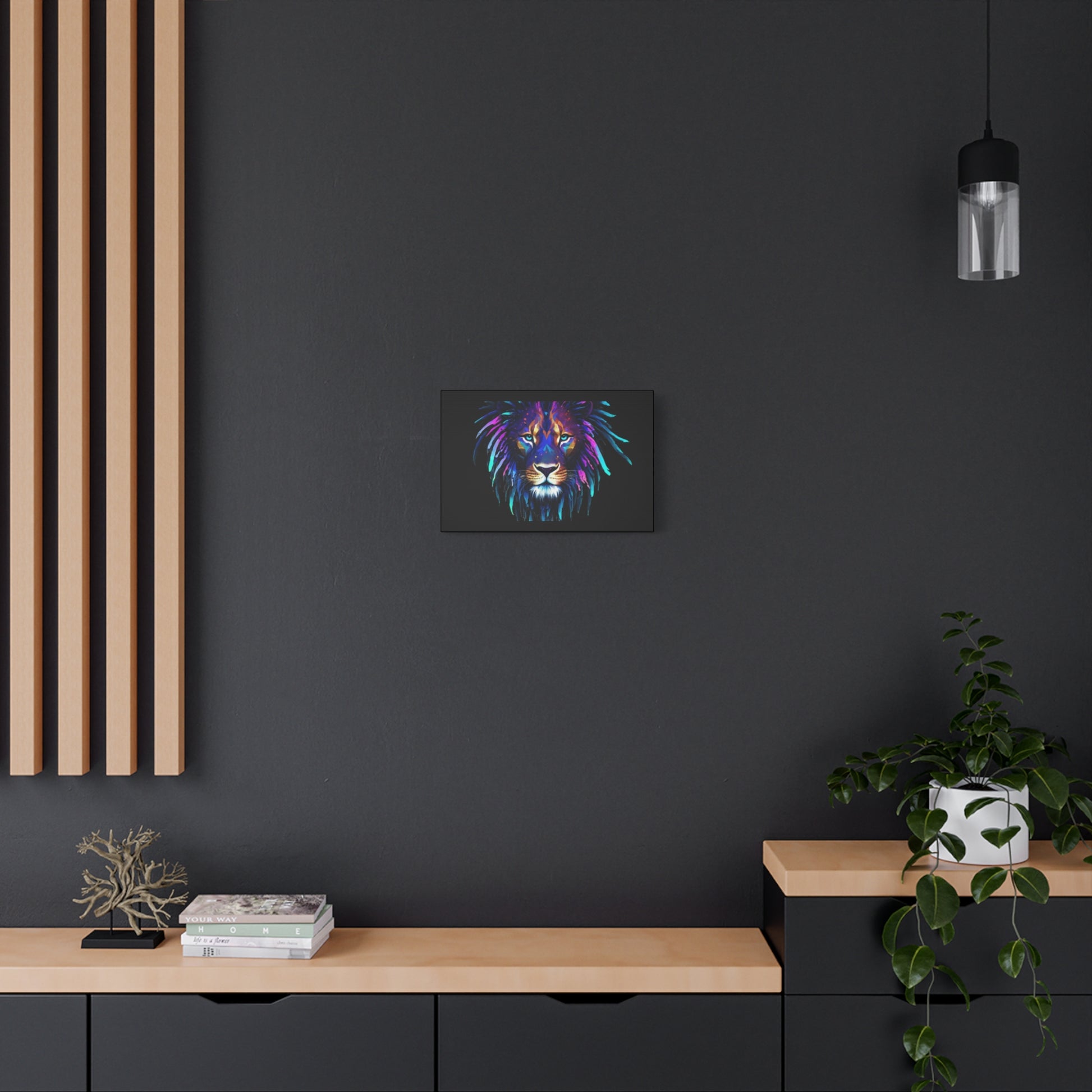 Neon Lion Canvas Wall Art, Colorful Home Decor, Animal Lover Gift, Jungle Theme Room Decoration, Unique Artwork for Living Room, [...] - VYBE Shop