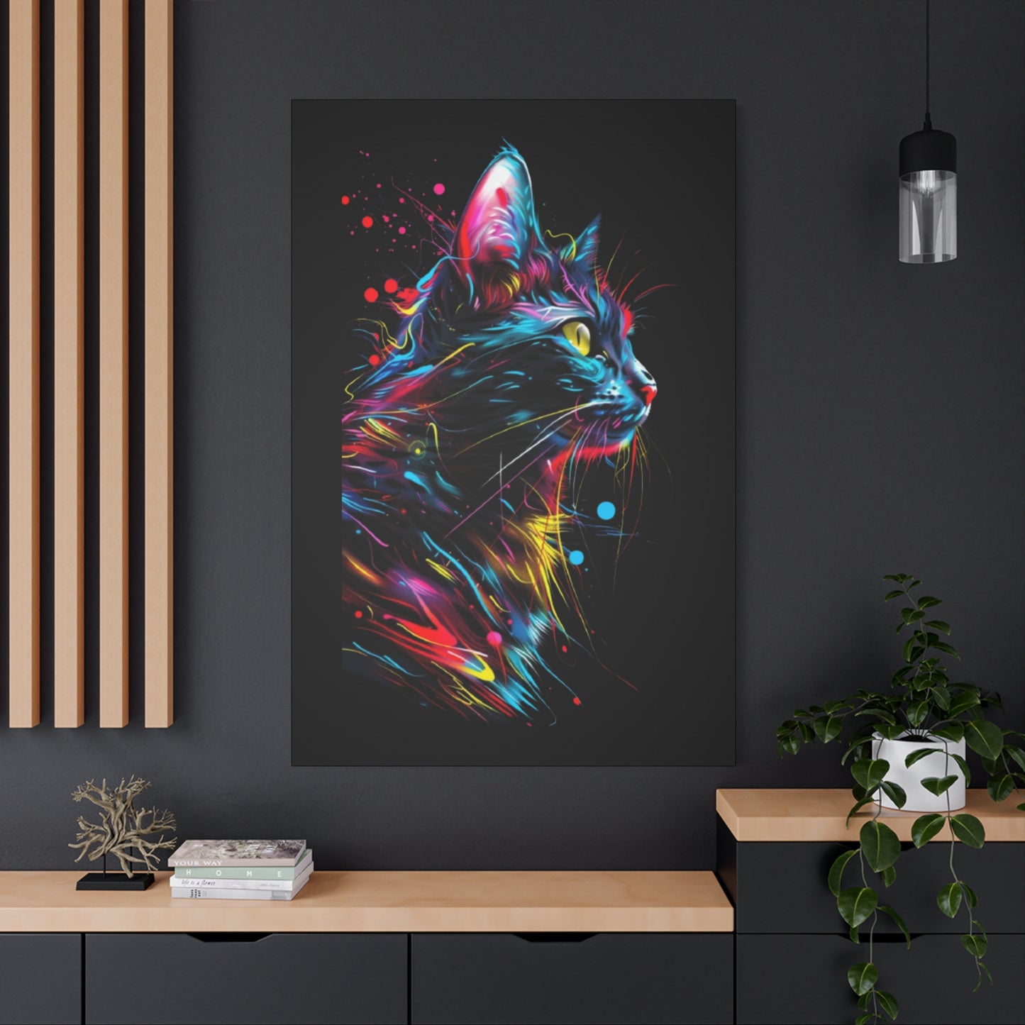 Neon Cat Design Matte Canvas Framed Print - VYBE Shop