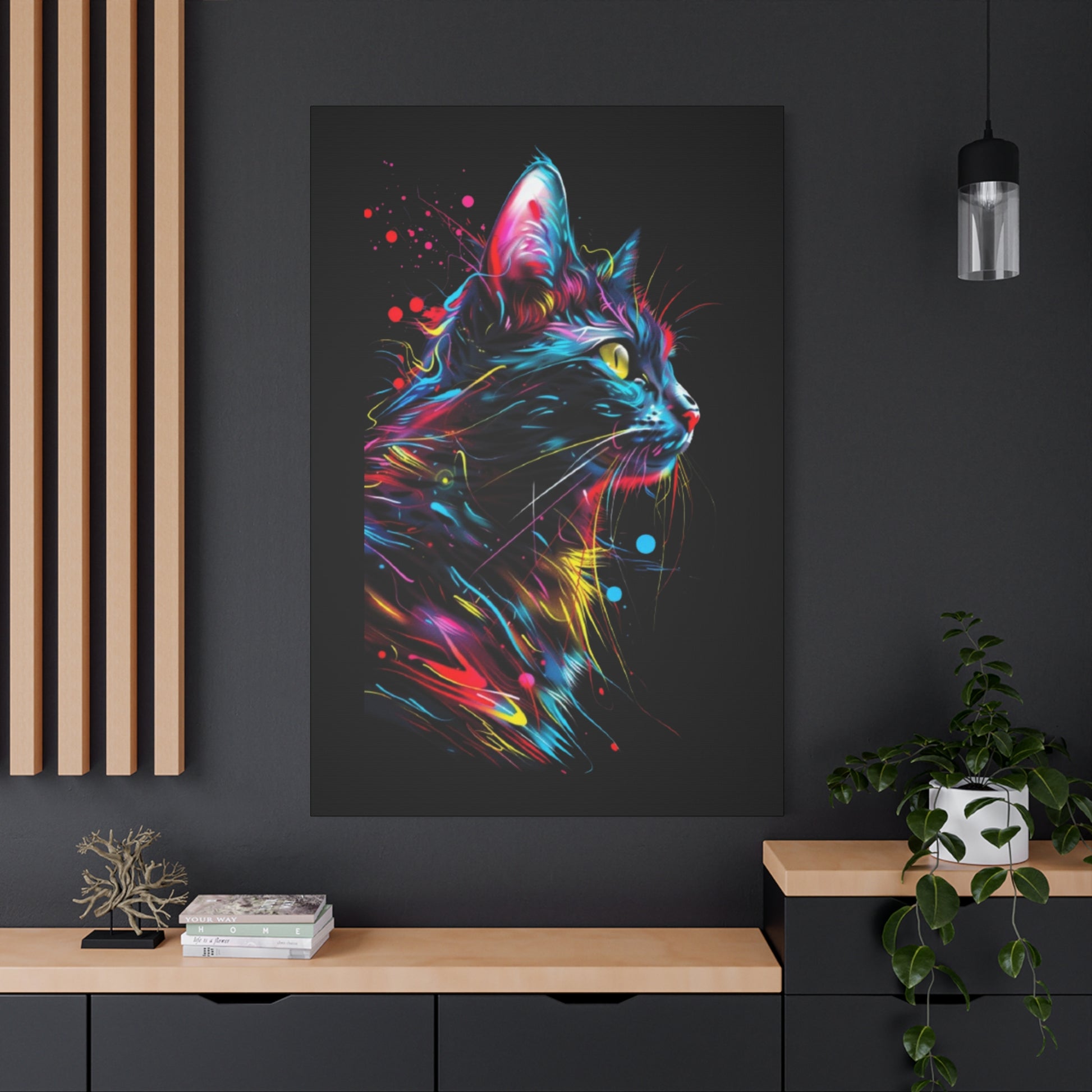 Neon Cat Design Matte Canvas Framed Print - VYBE Shop
